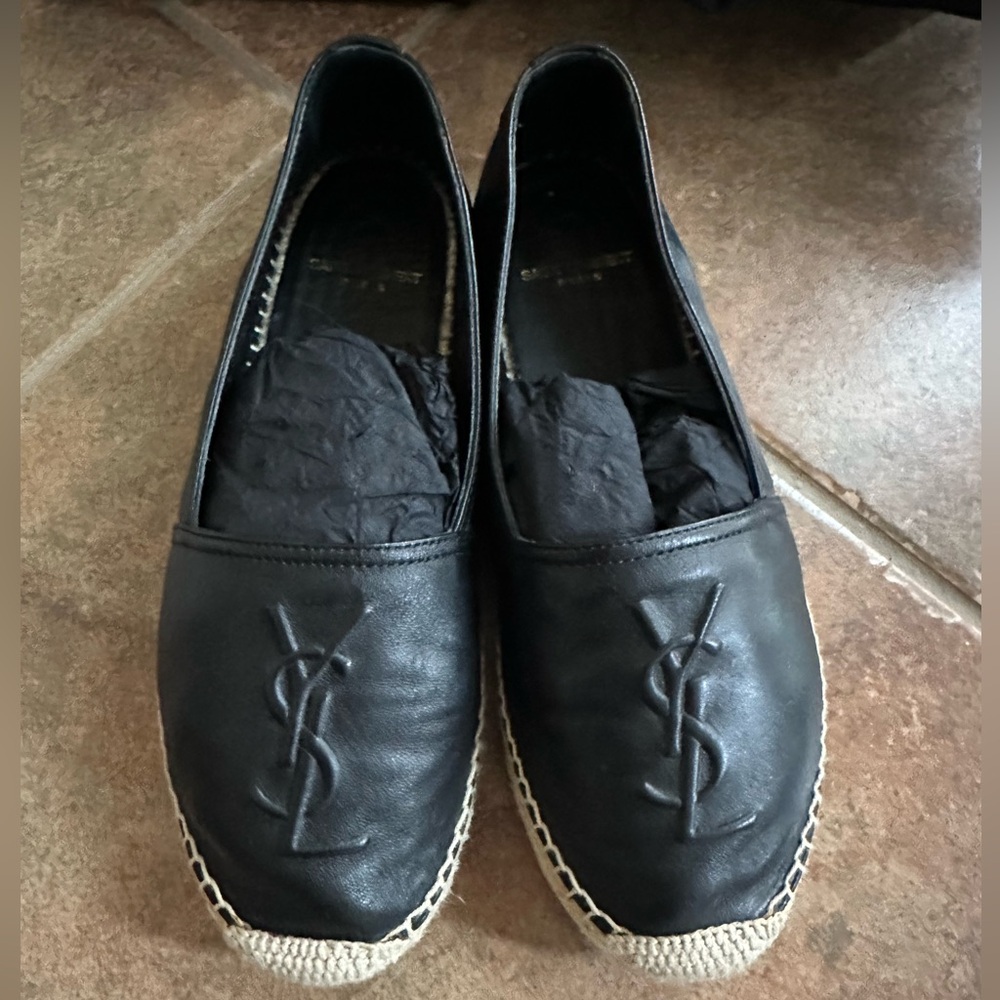 Yves Saint Laurent black monogram espadrilles